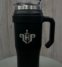 Mybevi 32oz Steel Insulated Cup with Handle Black w/ LHP Logo Etched 23