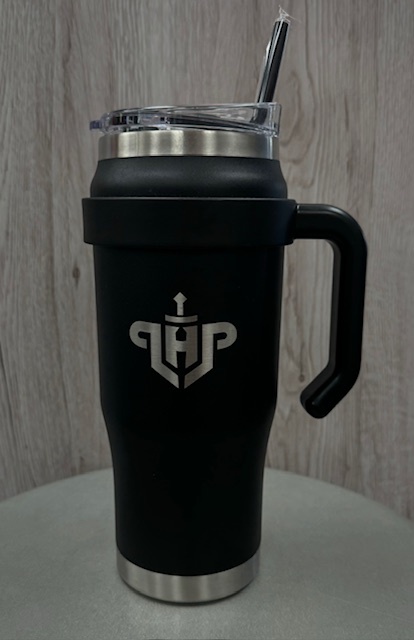 Mybevi 32oz Steel Insulated Cup with Handle Black w/ LHP Logo Etched 23