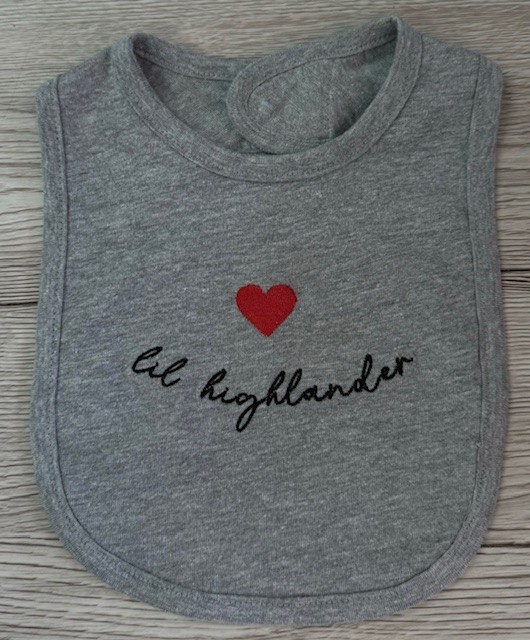 Town Pride Lil Highlander Baby Bibs Embroidered w/ Heart  Gray 23