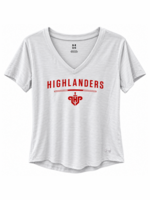Adult UA Womens V Neck Highlanders Over LHP Logo SS Tee '24
