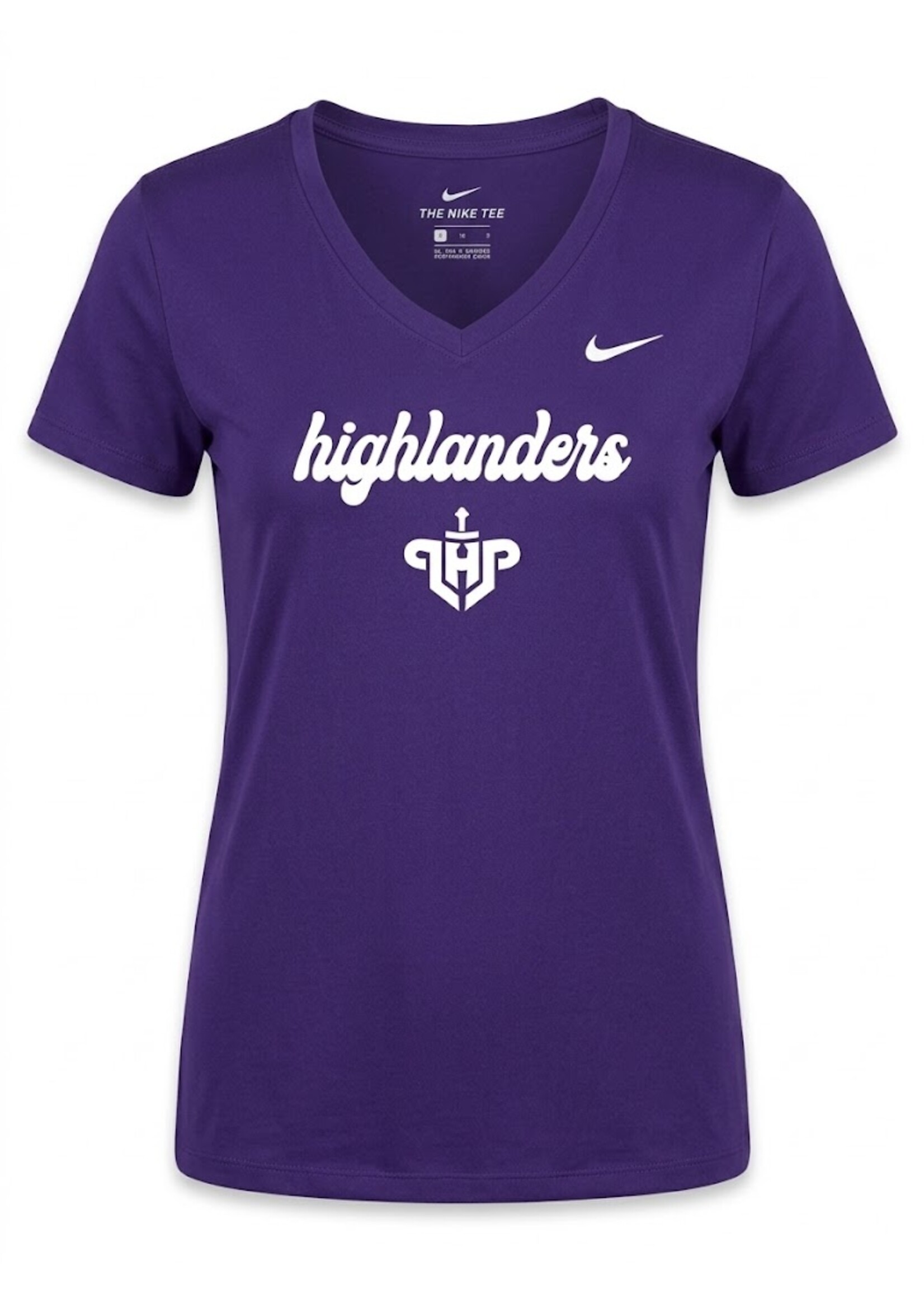 Youth Nike V Neck SS Tee Highlanders over LHP logo 24