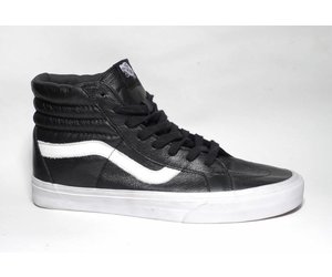 black and white vans leather