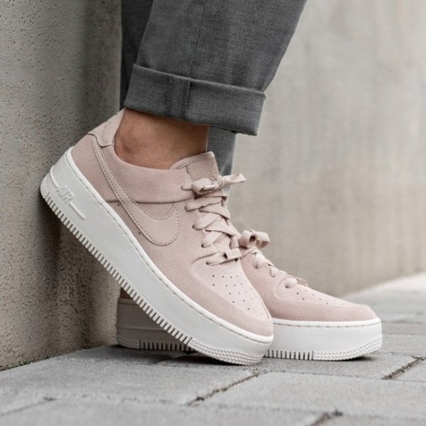 nike air force 1 sage pale pink suede sneakers