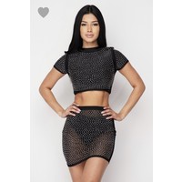 mesh skirt rhinestone