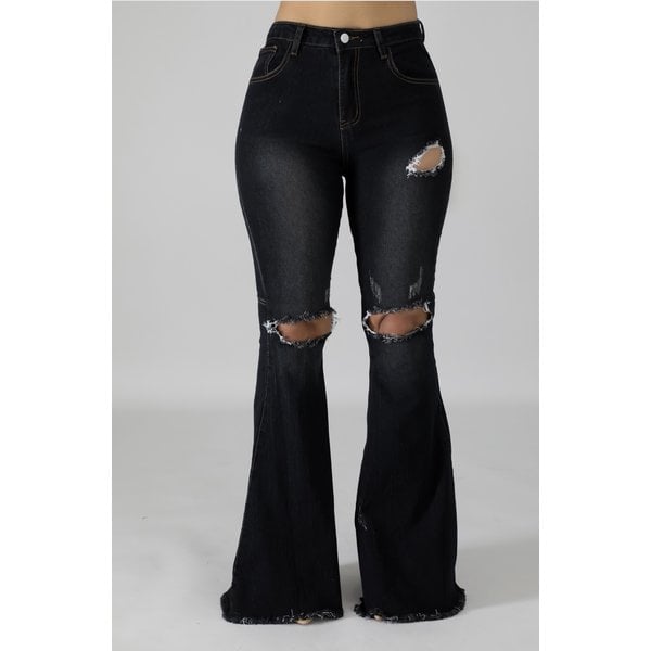 DISTRESSED BELL BOTTOM RIP JEANS - SIT
