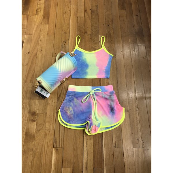 tie dye two piece short set