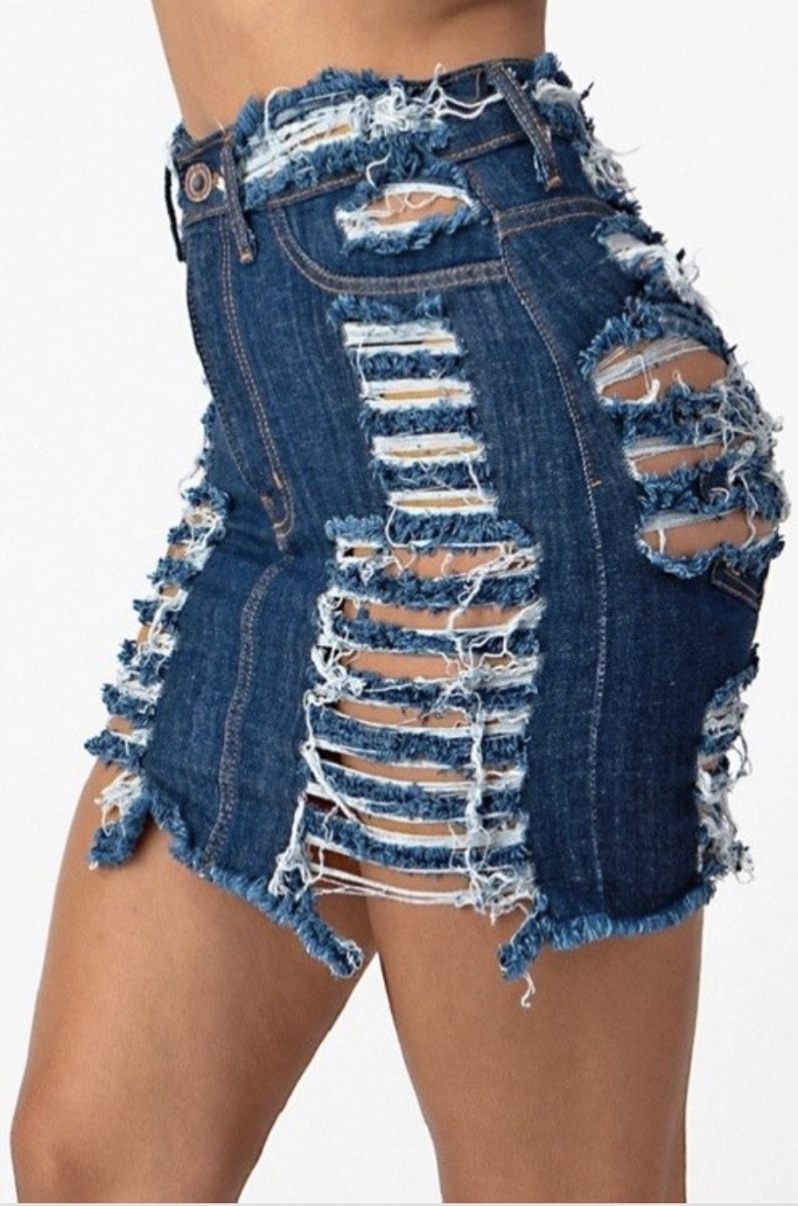 jean distressed skirt