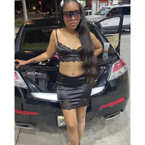 satin 2 piece skirt set