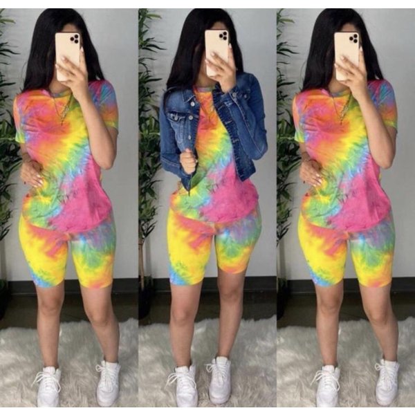 2 PIECE TIE DYE BIKER SHORT SET - SIT\