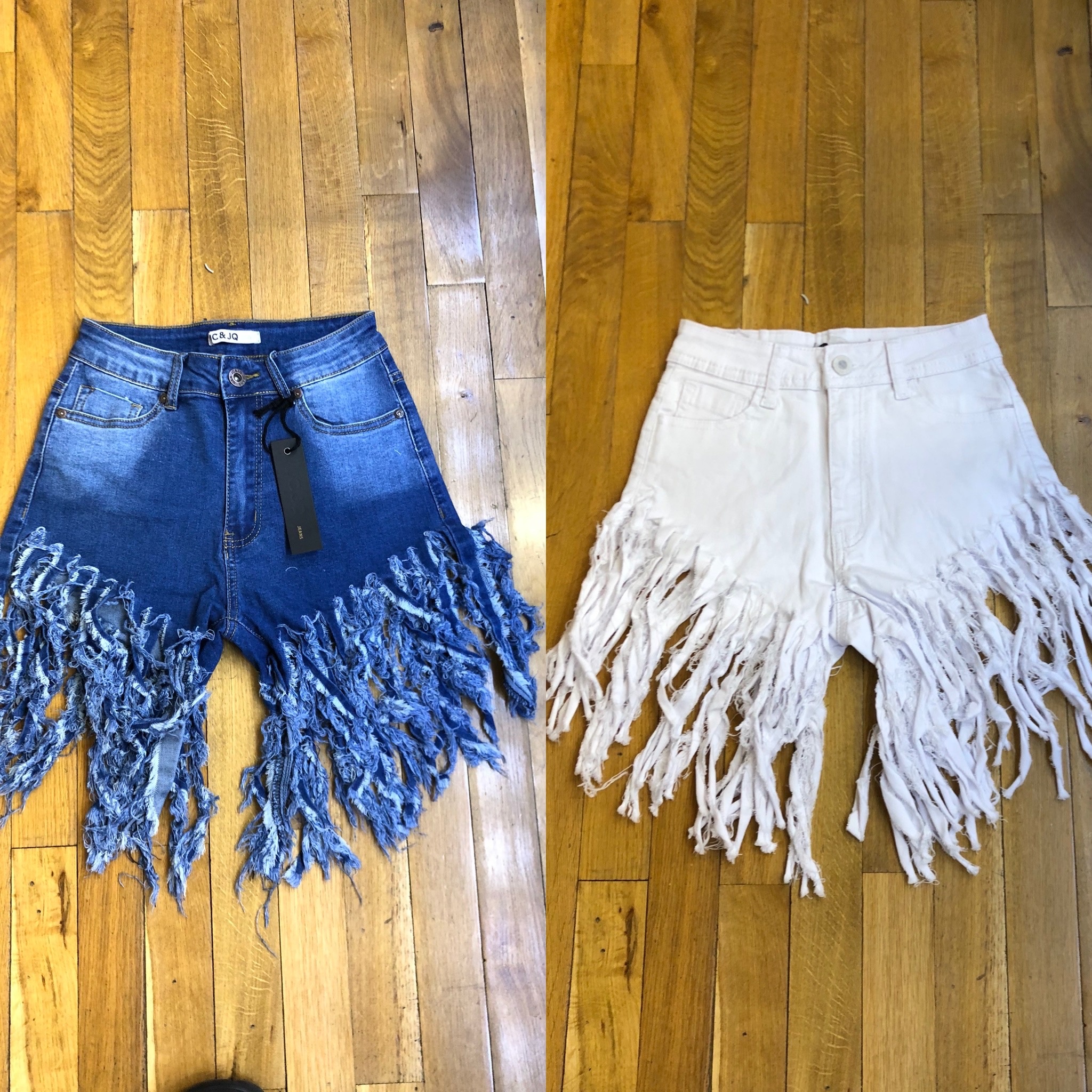 denim fringe shorts