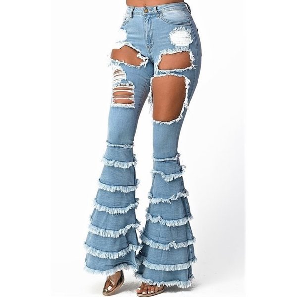 RIPPED OUT FRINGE LEG JEANS - SIT\