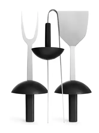 Outils de BBQ | Acier inoxydable et silicone | Ensemble 3 pièces (fourchette, spatule, pince)