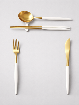 Korea table Coutellerie Eiffel · 4 pièces · Gold/Blanc · Corée