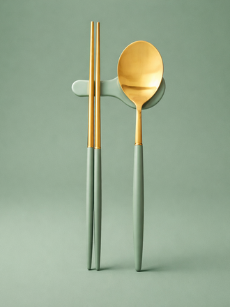 Korea table Coutellerie Eiffel · 3 pièces · Gold/Vert · Corée
