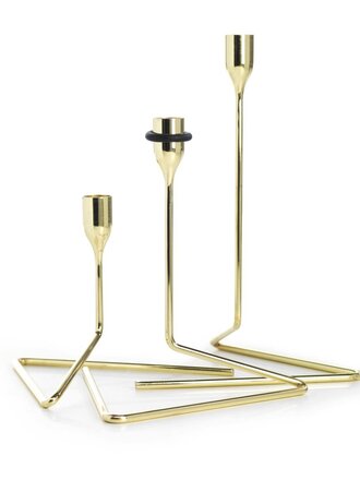 BORN IN SWEDEN · Bougeoirs "Puzzle" | Acier inoxydable | Doré | Ensemble de 3 formats (26 cm, 20 cm, 18 cm)
