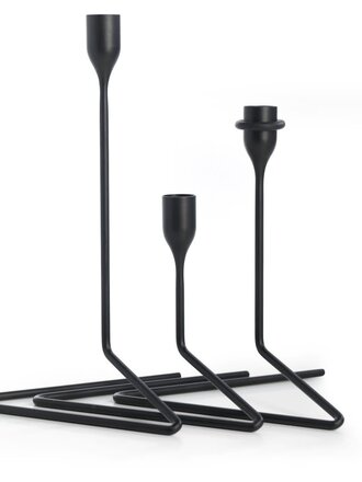 BORN IN SWEDEN · Bougeoirs "Puzzle" | Acier inoxydable | Noir | Ensemble de 3 (26 cm, 20 cm, 18 cm)