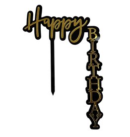 HAPPY BIRTHDAY CAKE TOPPER "L SHAPE" GOLD AND BLACK