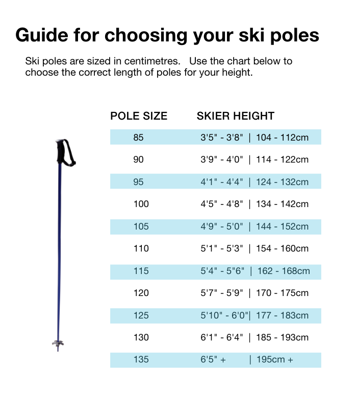 Cross Country Ski Poles Size Chart