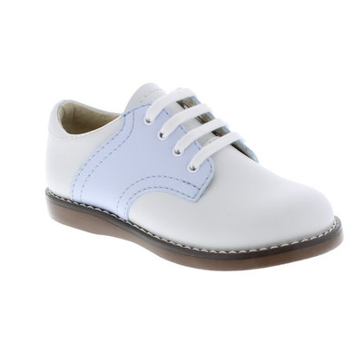 Footmates Cheer White/Lt Blue Saddle Oxfords