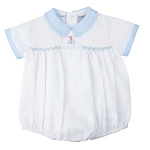 Feltman Brothers White and Blue Sailboat Smocked Creeper