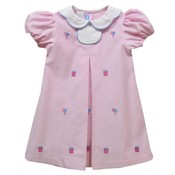 Monday's Child Birthday Embroidered Light Pink Corduroy Short Sleeve Dress