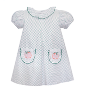 Remember Nguyen White w/Green Dots Embroidered Pumpkin Pocket Dress