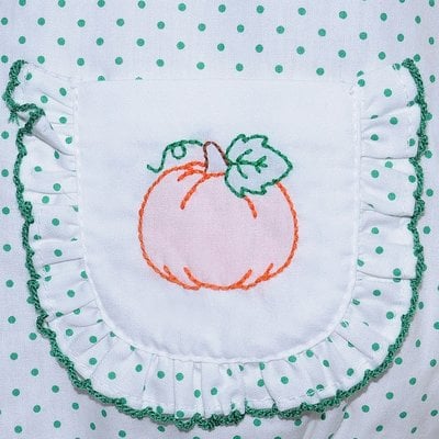 Remember Nguyen White w/Green Dots Embroidered Pumpkin Pocket Dress