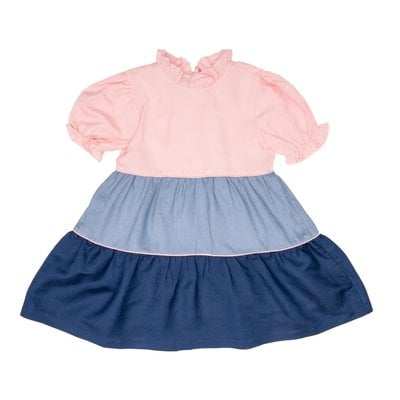 The Oaks Apparel Polly Pink Denim & Navy Tiered Dress