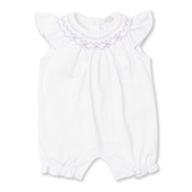 Kissy Kissy White and Lilac Summer Bishop Short Playsuit with Hand Smocking