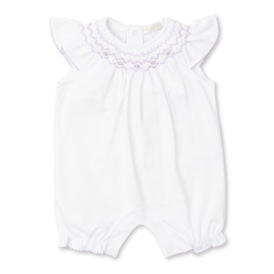 Kissy Kissy White and Lilac Summer Bishop Short Playsuit with Hand Smocking