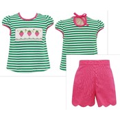 Anavini Strawberries Green Stripe Knit Short Set