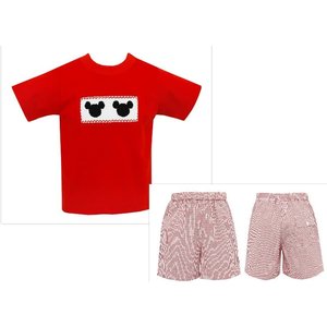 Anavini Mouse Ears Red Check Boy Short Set