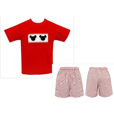 Anavini Mouse Ears Red Check Boy Short Set