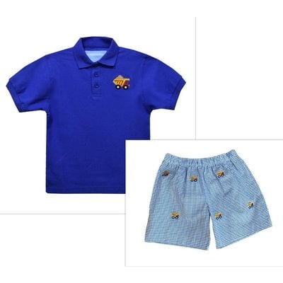Monday's Child Dumptruck Embroidered Polo Short Set