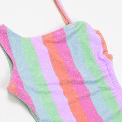 Shade Critters Shimmer Rainbow Stripe Cutout 1 Shoulder Swimsuit