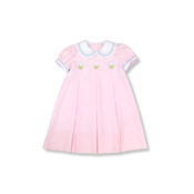 Lullaby Set Pink Broadcloth w/Blue Piping & Tulip Applique Ashley Dress