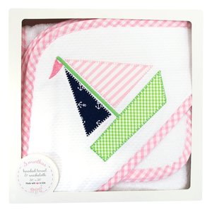 3 Marthas Pink Sailboat Hooded Towel w/Cloth Box Set