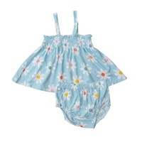 Angel Dear Blue Daisy Faces Smocked Top with Bloomer
