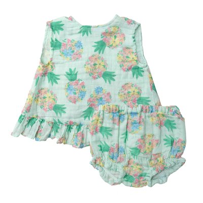 Angel Dear Blue Pretty Pineapples Crossover Ruffle Back Top with Bloomer