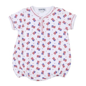 Magnolia Baby Tiny Red, White and Blue Printed Front Snap Bubble