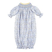 Baby Loren Azul Floral Pima Hand Smocked Gown