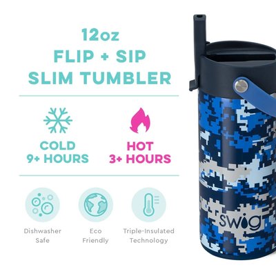 Swig Cool Camo Flip + Sip Slim Tumbler