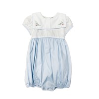 Lulu Bebe Holly Embroidered Square Collar Lt Blue Girl Bubble
