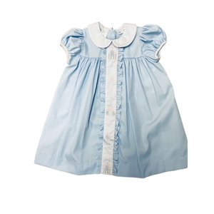 Lulu Bebe Princess Embroidered Blue Dress with White Collar
