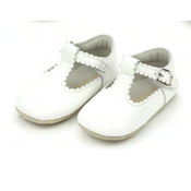 L'Amour White Elodie Scalloped T-Bar Crib Maryjane