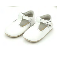 L'Amour White Elodie Scalloped T-Bar Crib Maryjane