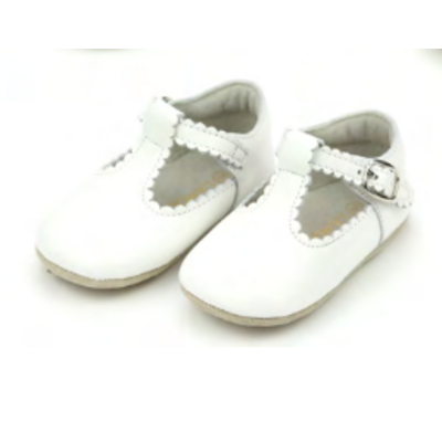 L'Amour White Elodie Scalloped T-Bar Crib Maryjane