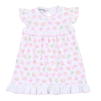 Magnolia Baby Little Cottontails Printed Ruffle Flutters Pink Dress Set