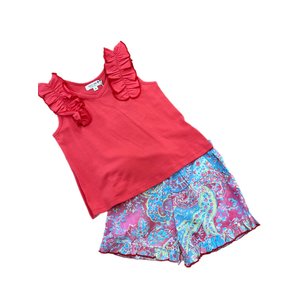 Forever Young Coral Paisley Ruffle Short Set