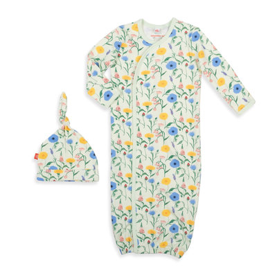 Magnificent Baby Le Jardin Organic Cotton Magnetic Gown and Hat NB-3M